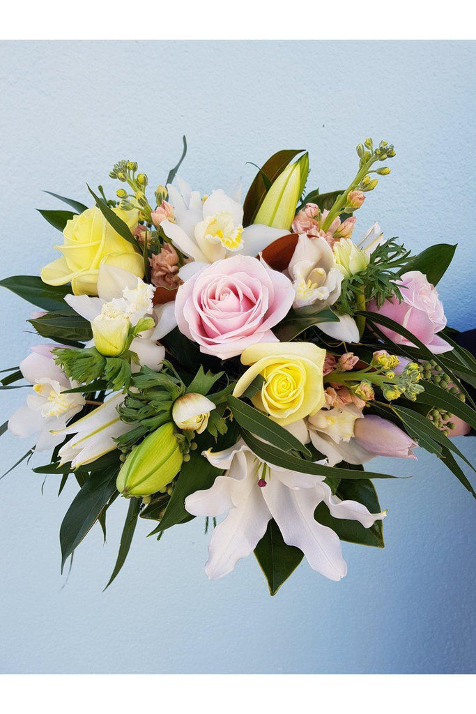 A gorgeous mix of seasonal, pretty, pastels made by a Wellington florist